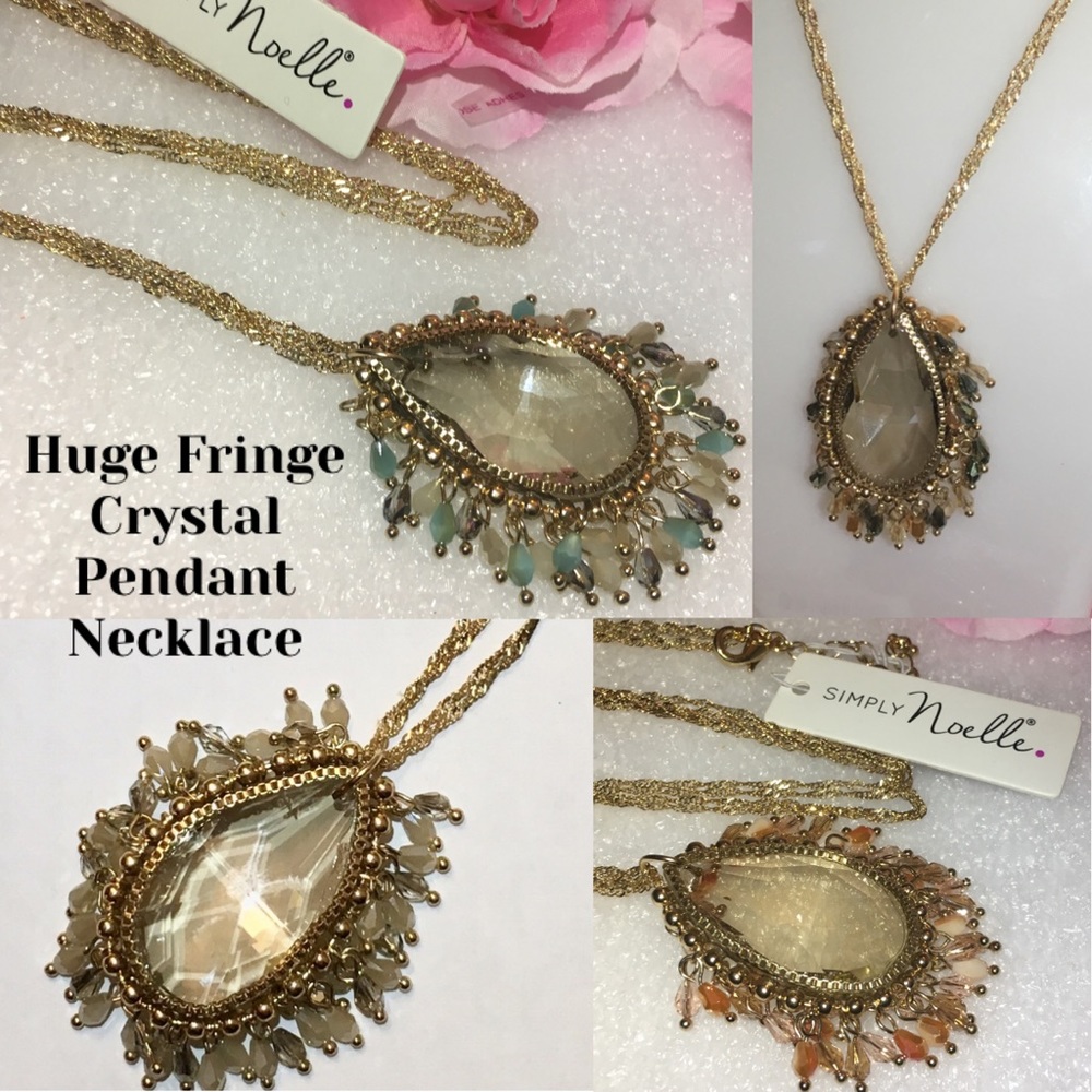 3-$15 Simply Noelle Huge Crystal Fringe Pendant Necklace
